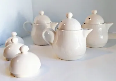 Buy Set 3 Syracuse Vintage Restaurant China Teapots W/ Lid Antique White 6 Lids 27-A • 26.55£