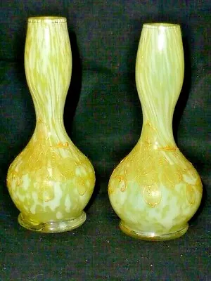 Buy Rare Pair Of Antique Bohemian Franz Welz Spatter Glass Enamelled Vases C1890 • 35£