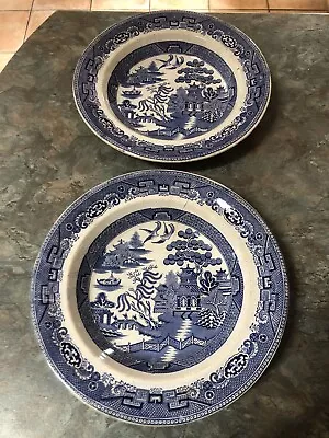 Buy Staffordshire Stone Ware H.b & Co Willow Pattern Pasta Bowl Set Pair Blue • 14.99£