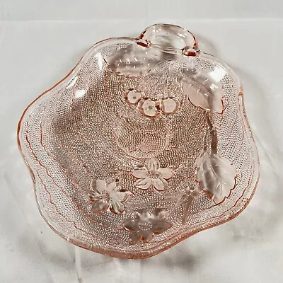 Buy Pink Depression Glass Dish Relish Candy Cherries Flowers Leaves Handle 8  • 12.29£