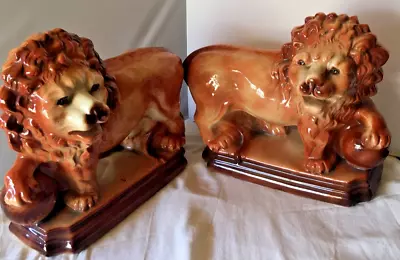 Buy Antique Victorian Staffordshire Pair Of Pottery Fireside Lions • 115£