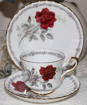 Buy Vintage Royal Stafford Bone China Tea Cup Saucer Plate Red Rose Gold Pattern • 22.50£