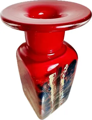 Buy Atelier Beranek Signed Vase Bohemian Czech Red Glass Colored Inclusions 6” VTG • 75.87£