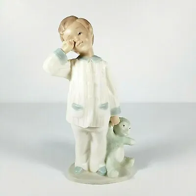 Buy LLadro Figurine Golden Memories Sleepy Boy With Teddy Bear Hand Made Spain 1991 • 46.49£