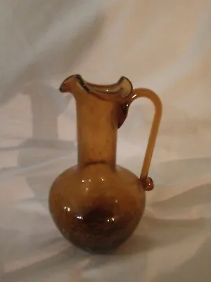 Buy Amber Crackle Glass Small Pitcher Vase With Applied Handle 5  Tall • 9.60£