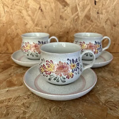 Buy 3 X Vintage Denby Stoneware Summer Fields Tea Cups & Saucers • 12.99£