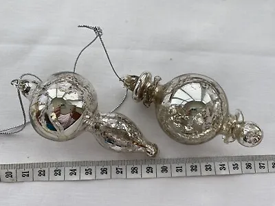 Buy Vintage Look Silver Glass Baubles  Crackle Antique  Christmas Tree Decorations • 7.99£