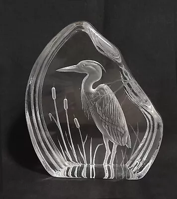 Buy Dartington Art Glass Paperweight, Intaglio Heron Bird, Signed Capredoni Crystal • 14£