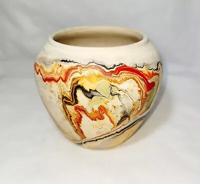 Buy Vintage Hand Crafted Nemadji Art Pottery Vase With Swirls Of Earthtones • 25.08£