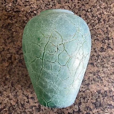 Buy Vintage Silvestri Mouth Blown Green Crackle Textured Iridescent Art Glass Vase • 48.25£