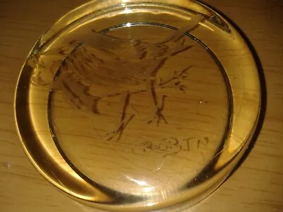 Buy Vintage Glass Etched Robin With Berries Paperweight. (C15) • 3.99£