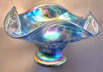 Buy Heron Glass Iridescent Wave Edge Bowl - Blue - Superb Iridescence - Perfect • 10£
