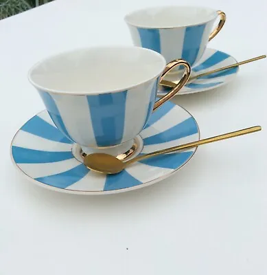 Buy Set Of Qty.2 Blue And White Stripy Cups And Saucers In Standard Packaging • 22£