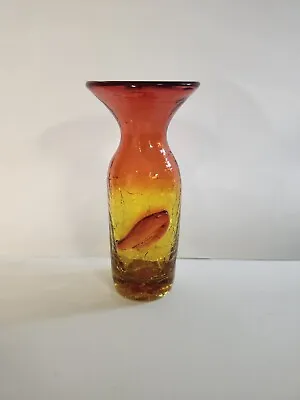 Buy Vintage Antique Blenko Blown Art Glass Vase In Tangerine Crackle 1960s • 96£