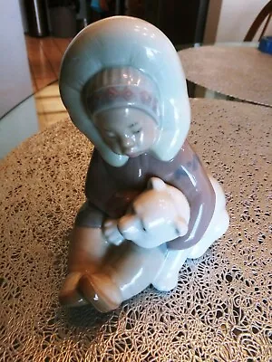 Buy LLadro Porcelain Eskimo Child Playing With Polar Bear Cub Figurine #1195 • 35.58£