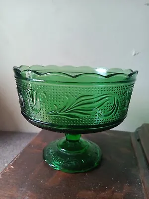 Buy Large Vintage Green Frosted Glassware Pedestal Bowl • 5.69£