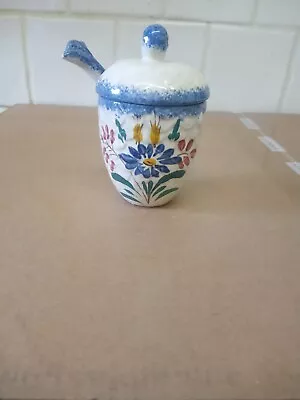 Buy Quimper Style Preserve Pot With Lid & Spoon Floral Pattern Peint A Main • 10£