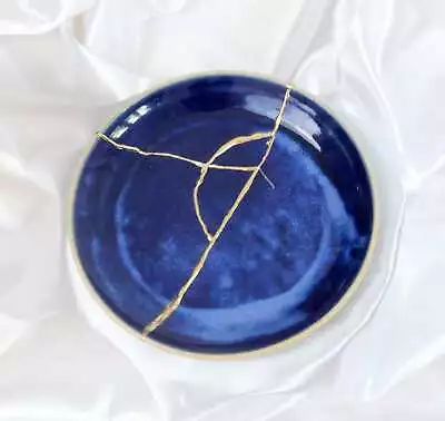 Buy Kintsugi Plate Wabi Sabi Japanese Ceramic - Deep Blue • 96.51£