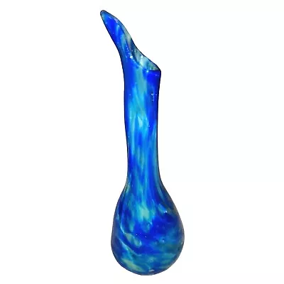 Buy Vintage MCM HandBlown 9.5' Blue Swirl Glass Vase Pontil Mark • 51.88£