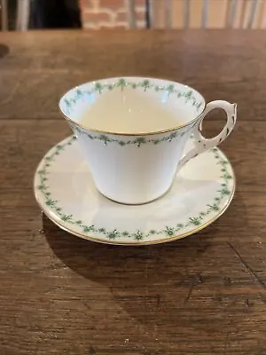 Buy Royal Worcester Cup & Saucer White With Dainty Green Flower Pattern • 6£