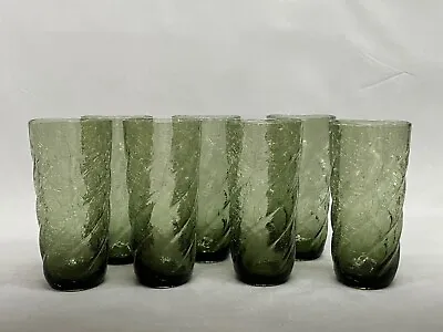Buy 7 Imperial Glass Vtg CRINKLED GREEN Crackled Swirl Spiral 6 1/2  Glass Tumblers • 85.34£