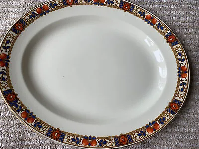 Buy Vintage Burleigh Ware 14” X 12” Cream Serving Plate Decorative Blue & Orange Des • 14.99£