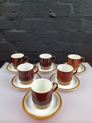 Buy 6 X Poole Pottery Chestnut Teacups And Saucers Set • 29.99£