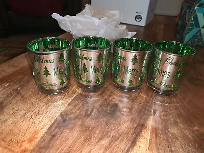Buy 4 Official Yankee Candle Merry Christmas Green Glass Votive Candle Holder NEW #6 • 7£