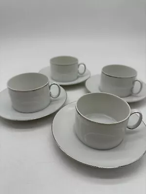 Buy Thomas Medaillon Platinum Band - Thin Line Coffee Cups And Saucers X 4 #1001 • 19.99£