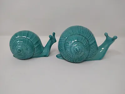 Buy 2 X Anglia Pottery Green Snail Ornaments Large & Medium • 17£
