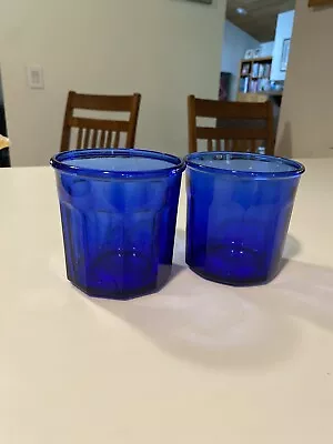 Buy Lot Of Two Cobalt Blue Glass Panel Tumbler Luminarc Arcoroc 500ML Made In France • 19.20£
