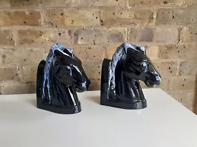 Buy PAIR Large Blue Mountain Pottery Cobalt Blue Horse Head Bookends W BMP Sticker • 65£
