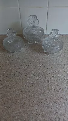 Buy Three Vintage Cut Glass Bowls With Lids / Sweet Bowls • 24.99£