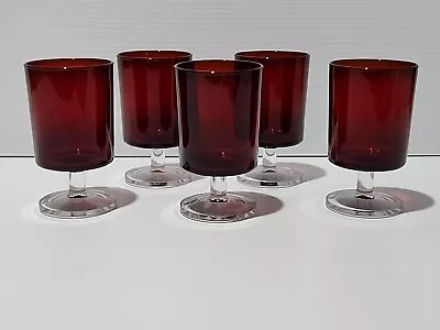 Buy Arcoroc Ruby Red Stemmed Glassware Set Of 5 Midcentury France Small 12cm • 25.29£