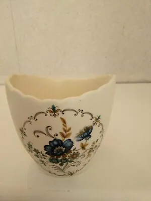 Buy Purbeck Ceramics, Swanage - Vintage Small White Vase/Planter With Blue Flowers  • 6.50£