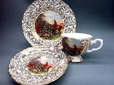 Buy Ashley Fine Bone China 22K Gold Tea Trio Cup Saucer Hunting Scene Collection • 13.50£