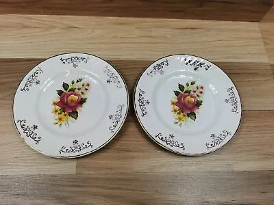 Buy 2 X Barratts Of Staffordshire Rose Floral Pattern 7  Tea / Side Plates • 8.49£