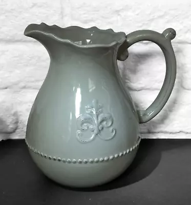 Buy Vintage Grey Pottery Pitcher Jug, 20cm Tall. Fleur D'Lis Design. Beautiful • 21.99£