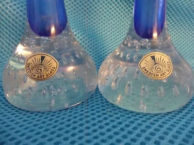 Buy Pair Of Swedish Blue  Vintage Glass Candlesticks Candle Holders • 0.99£