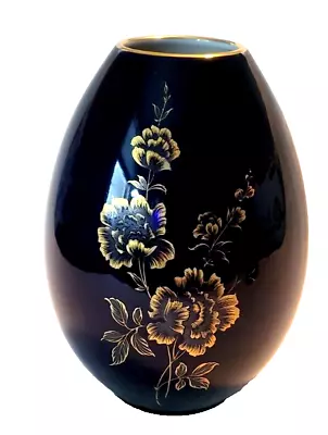 Buy Vintage KAISER  W. GERMANY Floral Gold  Cobalt BLUE Vase 6¾  NO DINGES OR CHIPS • 57.49£