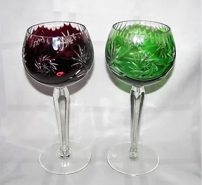 Buy Pair Vintage Bohemian Cut To Clear Wine Glasses • 62.67£