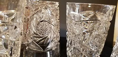 Buy American Brilliant 4 Crystal CUT Glass Tumblers/Glasses Buzzsaw Pattern Antique  • 189.45£