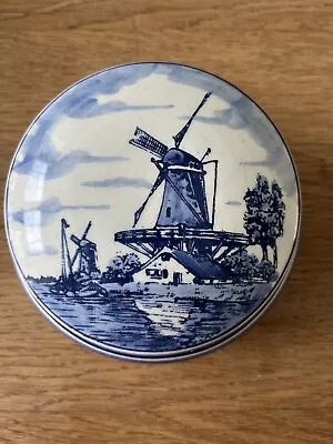Buy Vintage Hand Painted Blue And White Delfts Pottery Trinket Box 14cm Diam Holland • 14.95£
