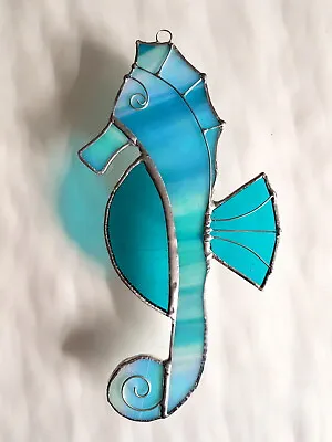 Buy Turquoise Seahorse Stained Glass Suncatcher Window Hanging Wall Decor Sealife • 27.95£