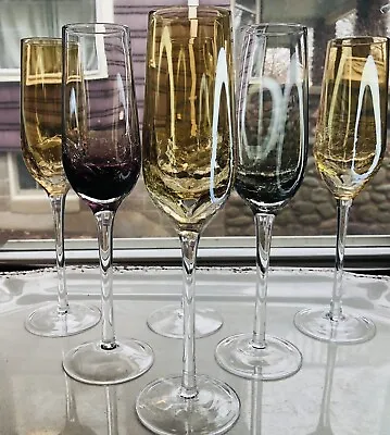 Buy Mid Mod Crackle Champagne Flute Pier 1 Amber Luster Purple Gray Barware Set-6 • 113.79£