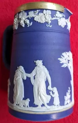 Buy Antique Medium Wedgwood Dark Blue Cobalt Jasperware Blue Pitcher Jug Vase Greek • 14£