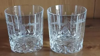 Buy 2 X  Edinburgh  Crystal  Whisky  Glasses  With Etched  Golfer Golf 7.5 Cm Tall • 16.98£