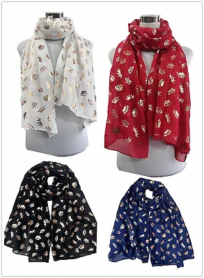 Buy Ladies Women Foiled Golden Crown Scarf Foil With Crowns Print Pattern Scarf Gift • 4.09£