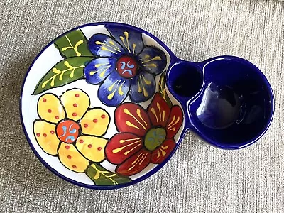 Buy Spanish Ceramic Hand Painted Olive Bowl Three Section Appetiser Dish • 16£