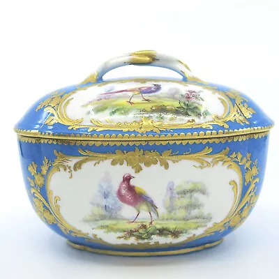 Buy 18c SEVRES Pheasants Birds Porcelain Bowl Lid Sauce Tureen Antique Celeste Blue • 1,200.62£